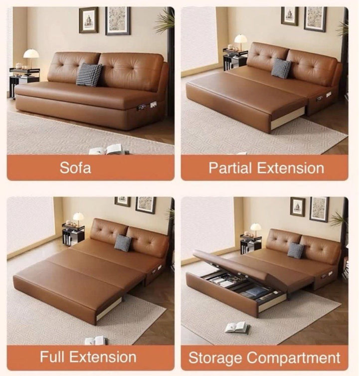 ZANI Scratch Resistant Leather Storage Sofa Bed