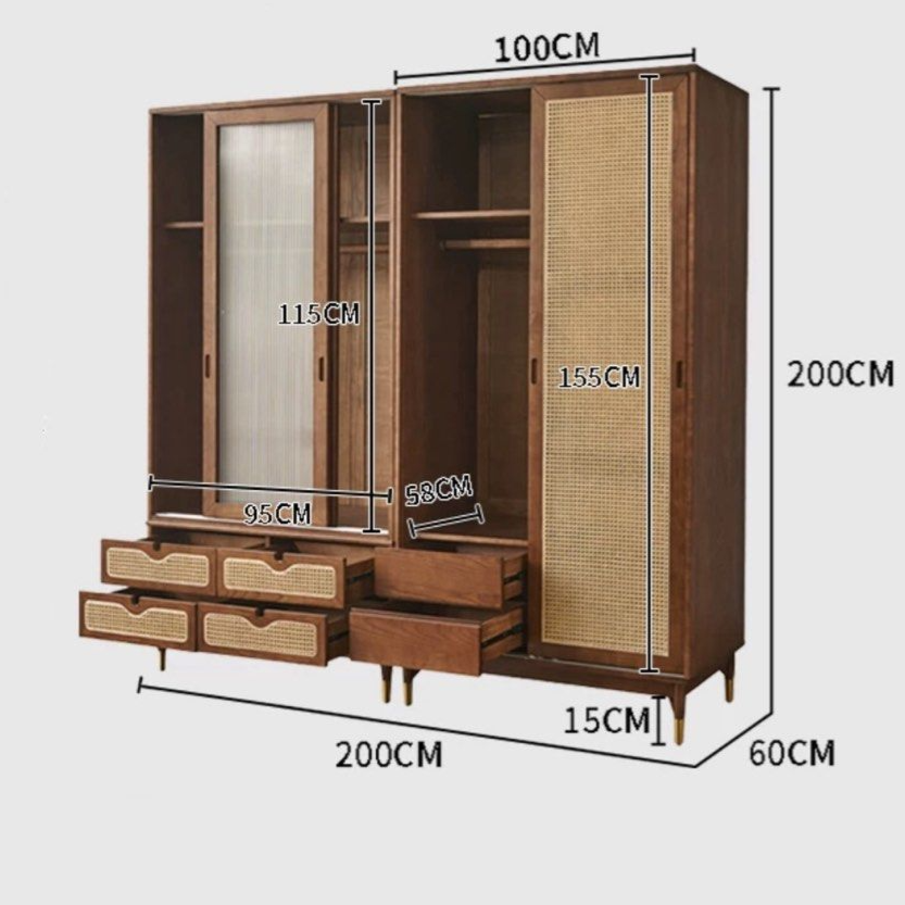 SHELDON Rustic Rattan Wardrobe