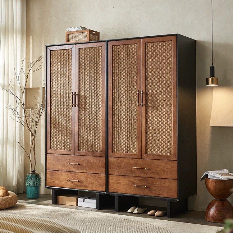 FLAVIA Rustic Rattan Wardrobe