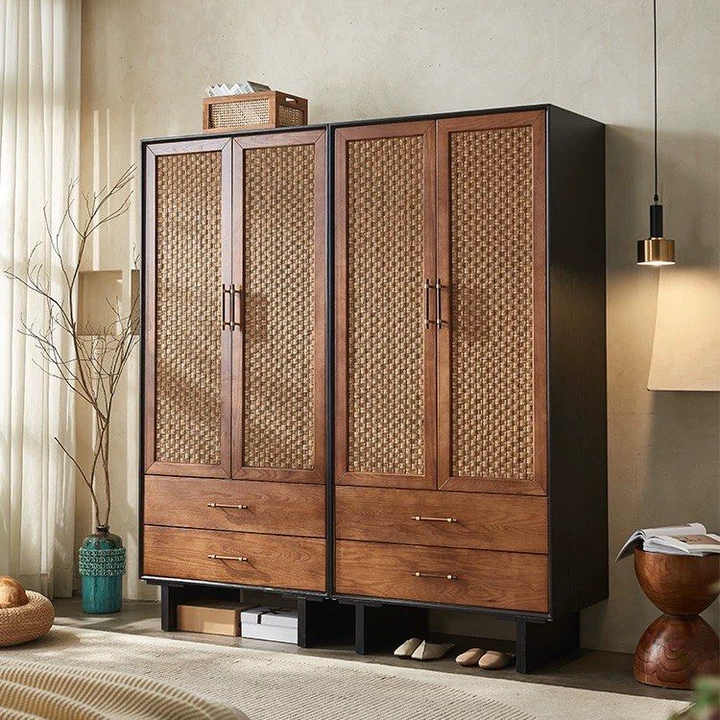 FLAVIA Rustic Rattan Wardrobe