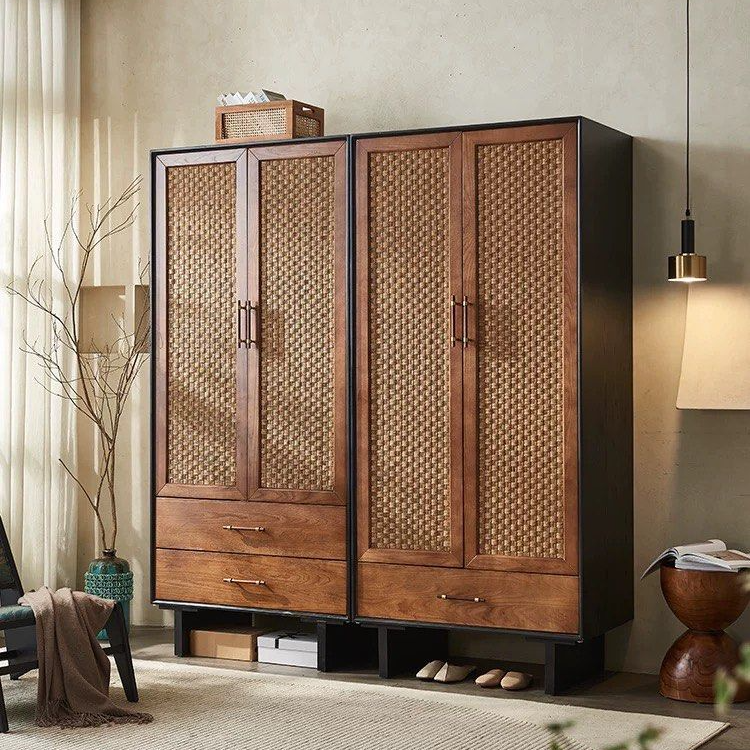 FLAVIA Rustic Rattan Wardrobe