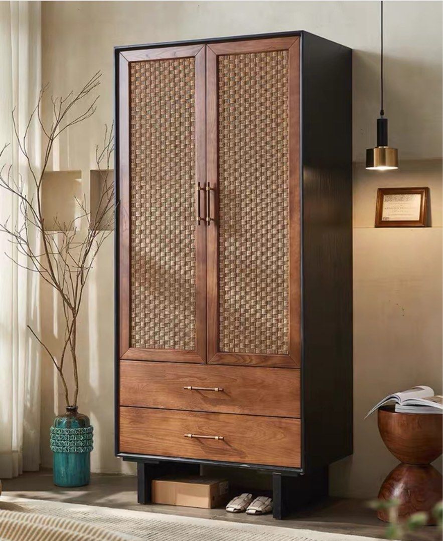 FLAVIA Rustic Rattan Wardrobe