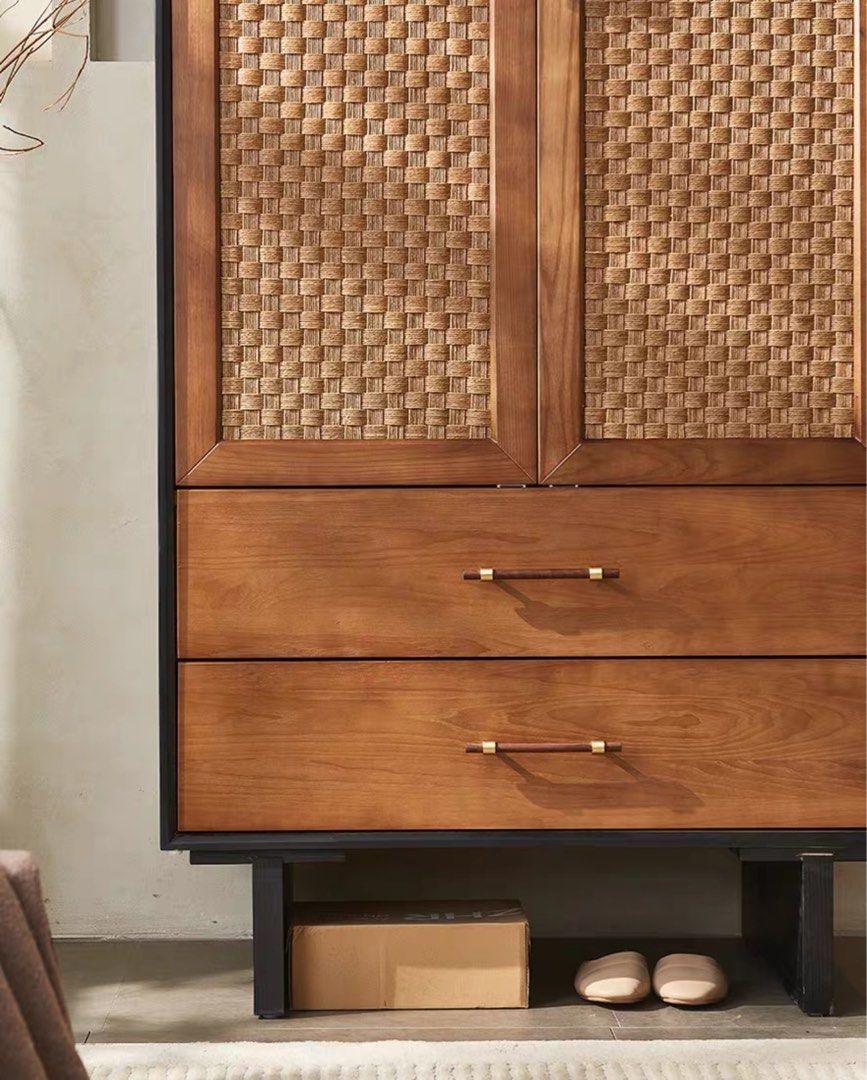 FLAVIA Rustic Rattan Wardrobe