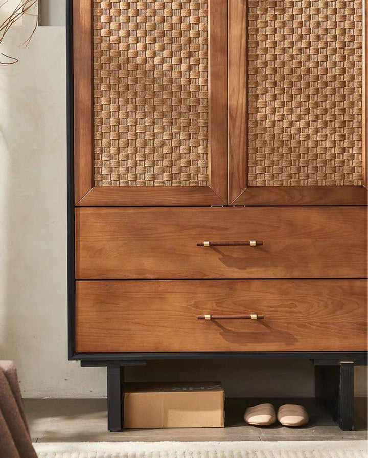 FLAVIA Rustic Rattan Wardrobe