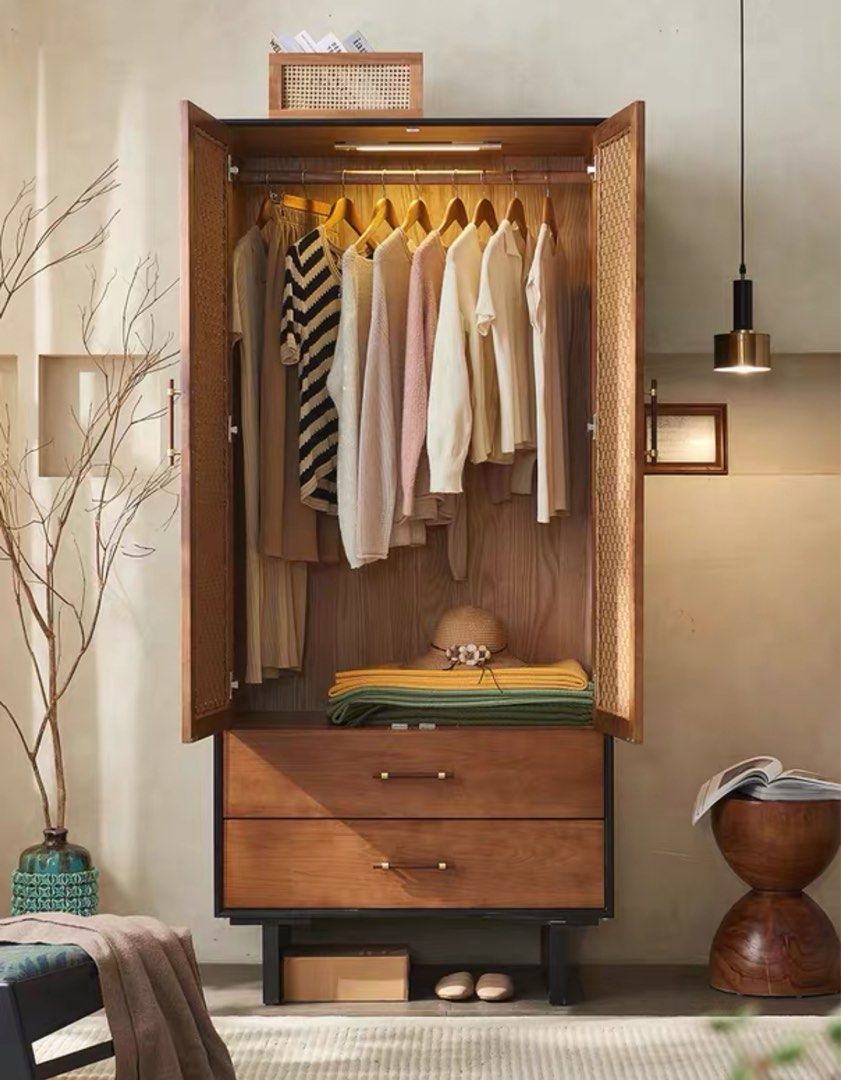 FLAVIA Rustic Rattan Wardrobe