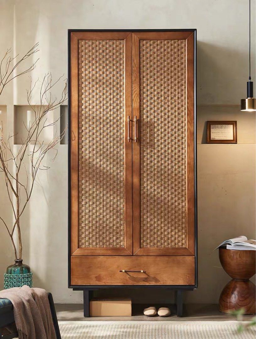 FLAVIA Rustic Rattan Wardrobe