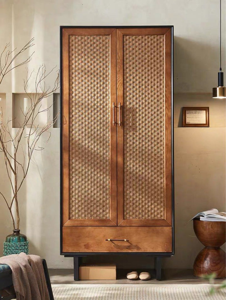 FLAVIA Rustic Rattan Wardrobe