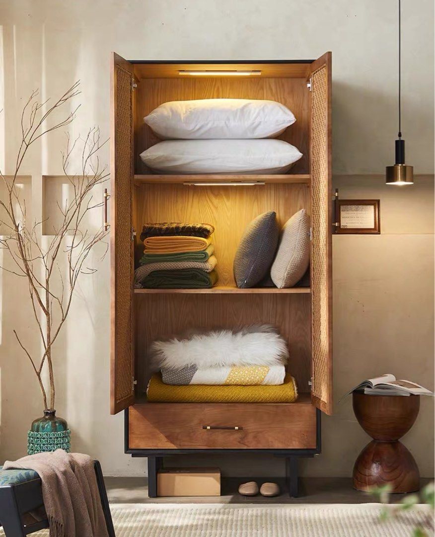 FLAVIA Rustic Rattan Wardrobe