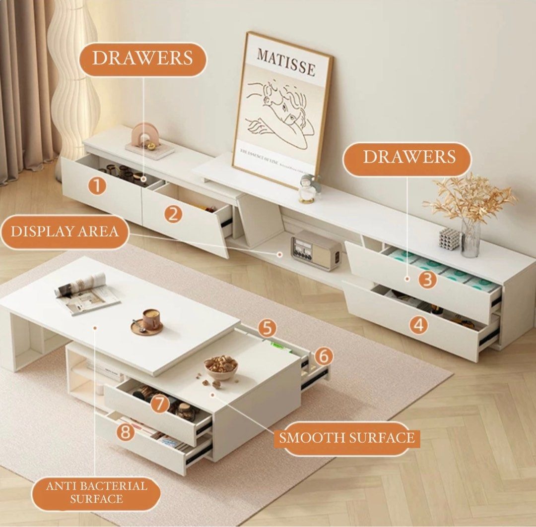 KANTAROS Modern Extendable TV Console & Coffee Table