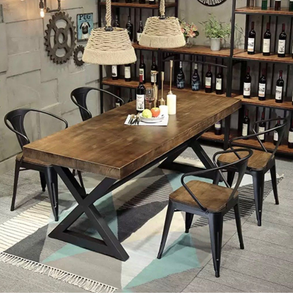 FARHAN Industrial Solid Wood Dining Table