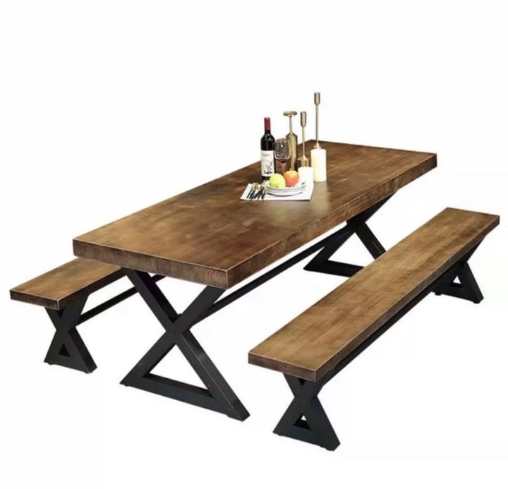 FARHAN Industrial Solid Wood Dining Table
