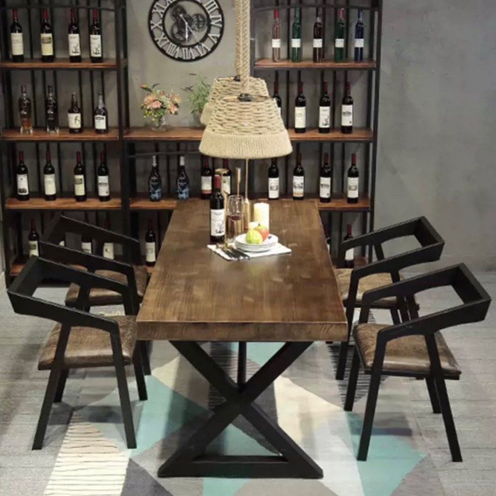 FARHAN Industrial Solid Wood Dining Table