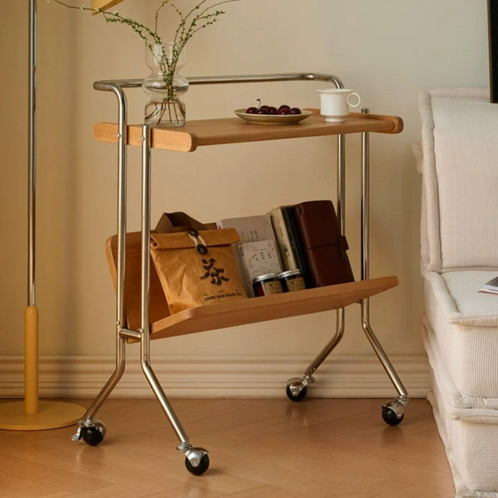 KYNES Solid Wood Side Table With Wheels