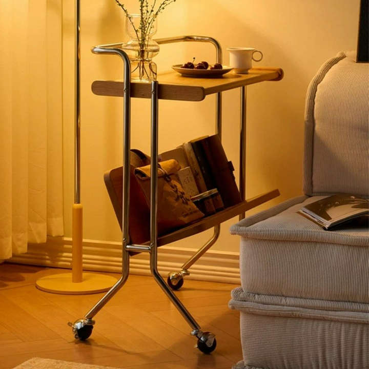 KYNES Solid Wood Side Table With Wheels