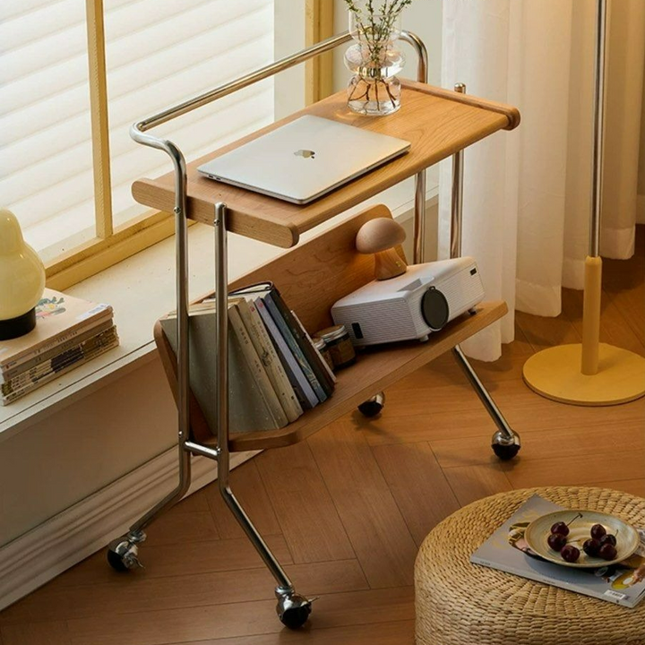 KYNES Solid Wood Side Table With Wheels