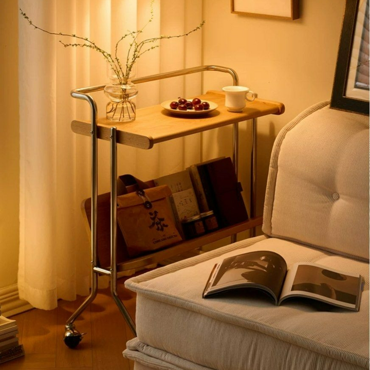 KYNES Solid Wood Side Table With Wheels