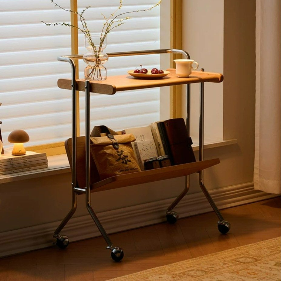 KYNES Solid Wood Side Table With Wheels