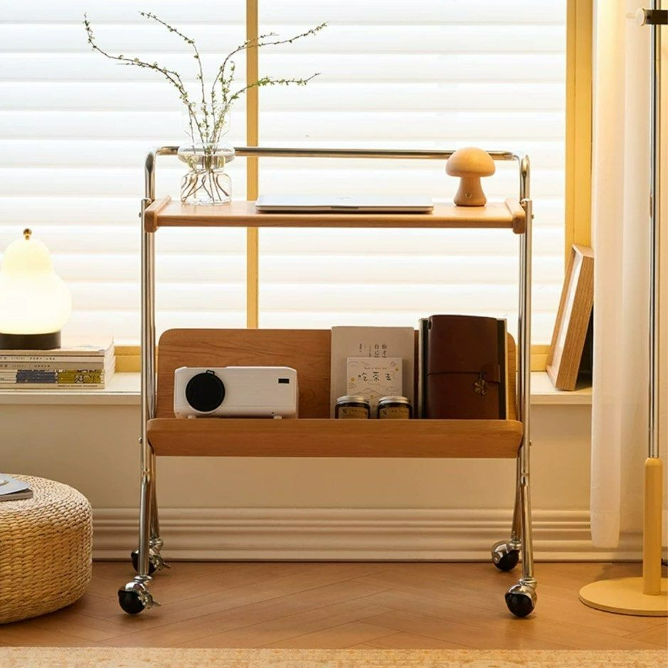 KYNES Solid Wood Side Table With Wheels