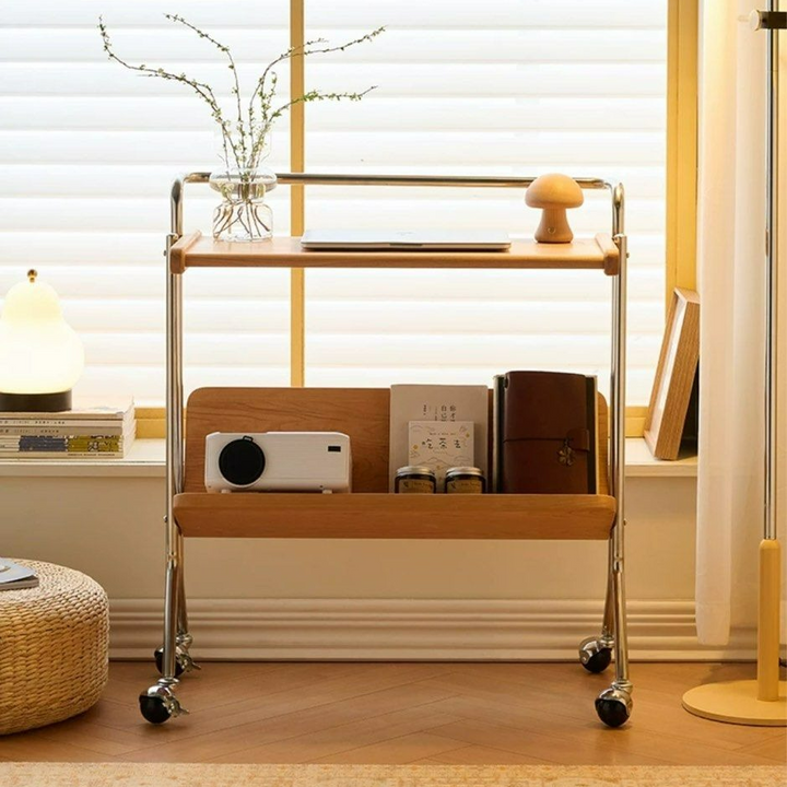 KYNES Solid Wood Side Table With Wheels