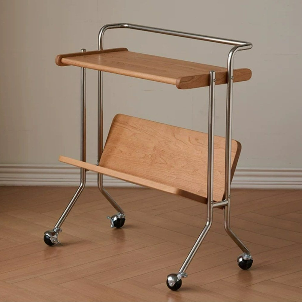 KYNES Solid Wood Side Table With Wheels