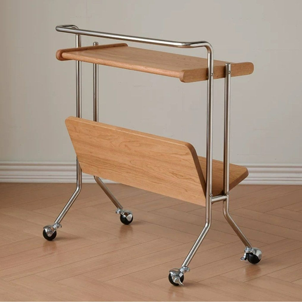 KYNES Solid Wood Side Table With Wheels