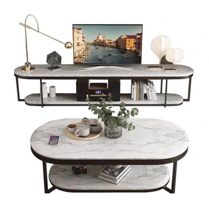VARIK Modern Marble Oval TV Console