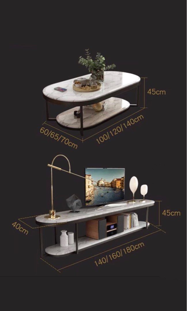 VARIK Modern Marble Oval TV Console