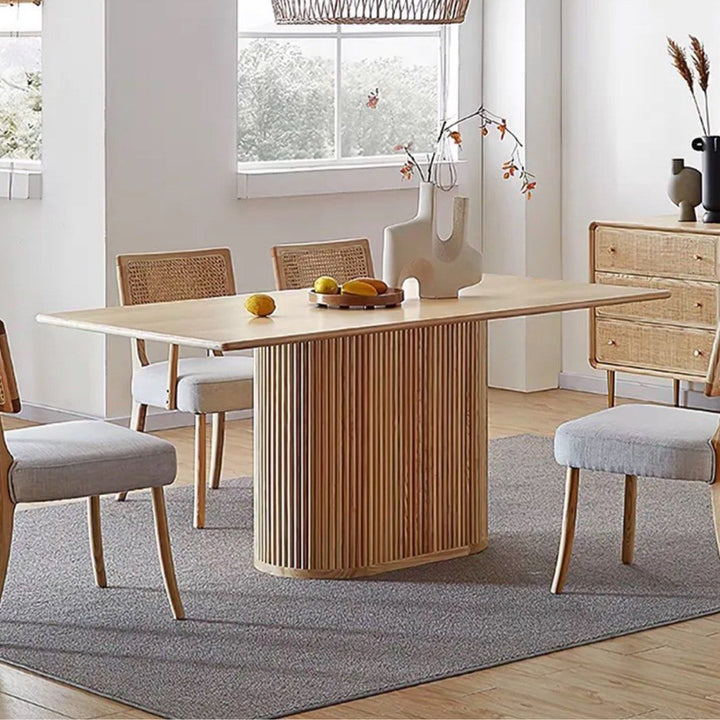 SAZO Modern Fluted Solid Wood Dining Table