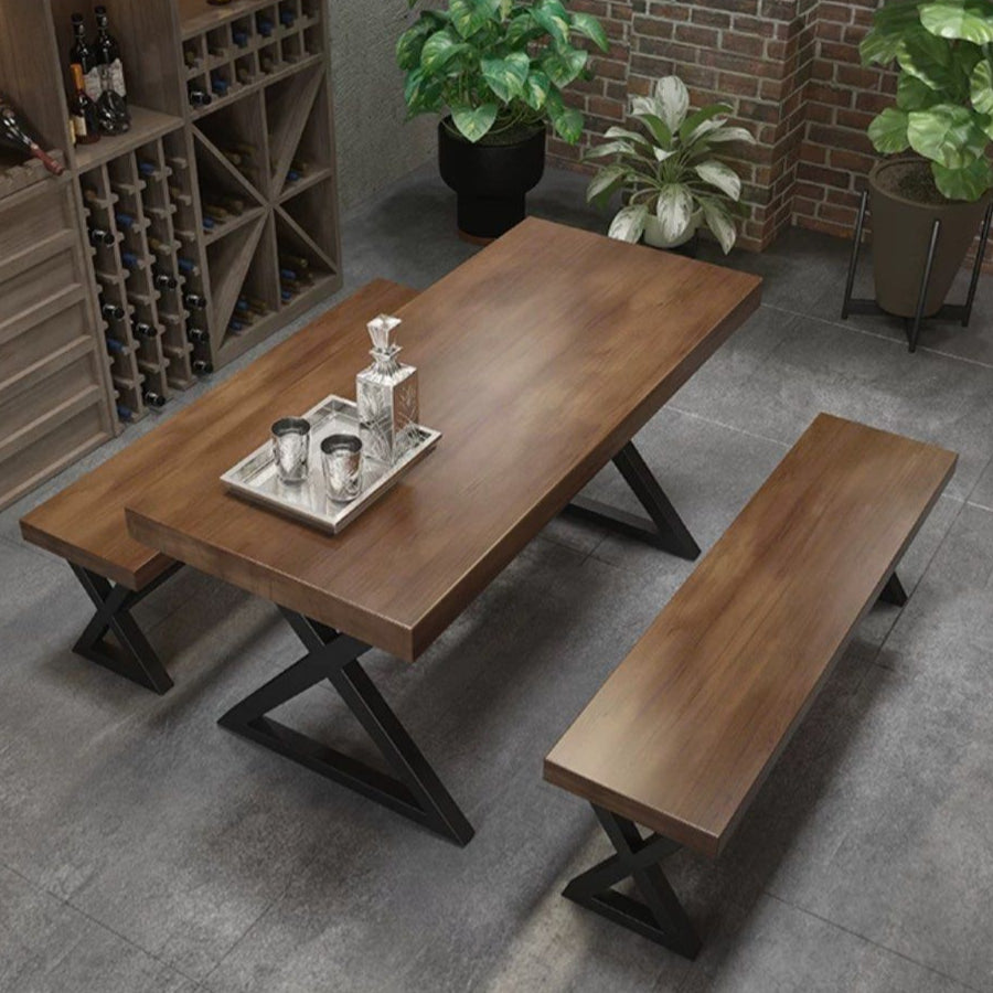 FARHAN Industrial Solid Wood Dining Table