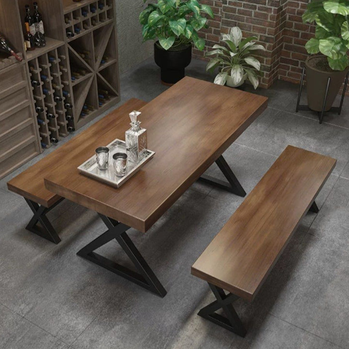 FARHAN Industrial Solid Wood Dining Table