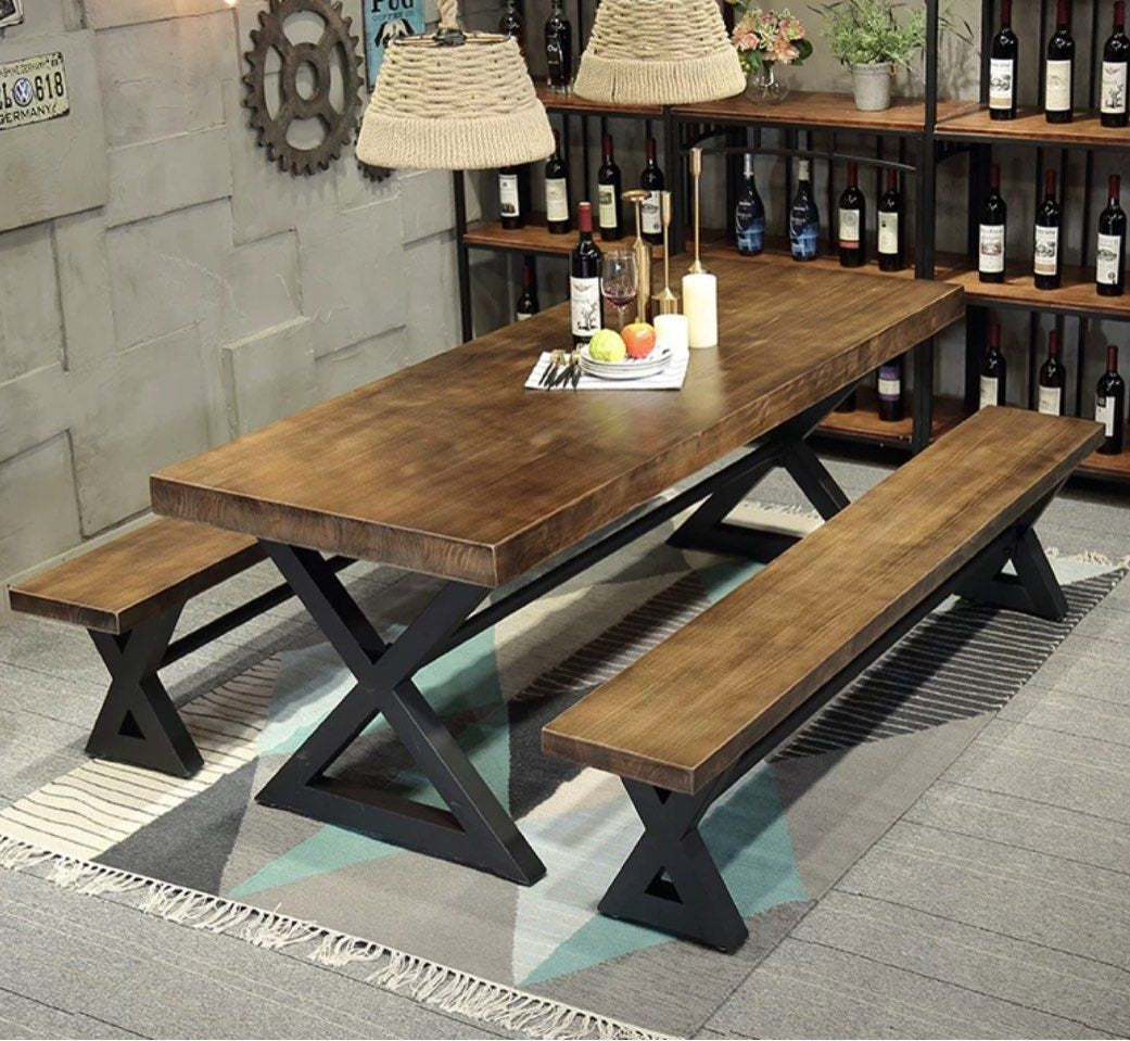FARHAN Industrial Solid Wood Dining Table