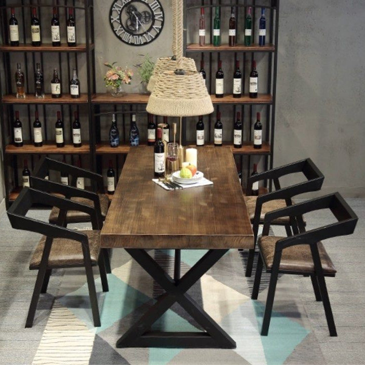 FARHAN Industrial Solid Wood Dining Table