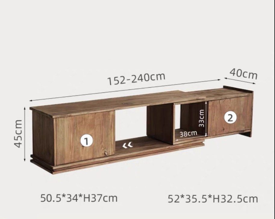 TYVAN Rustic Extendable Solid Wood TV Console