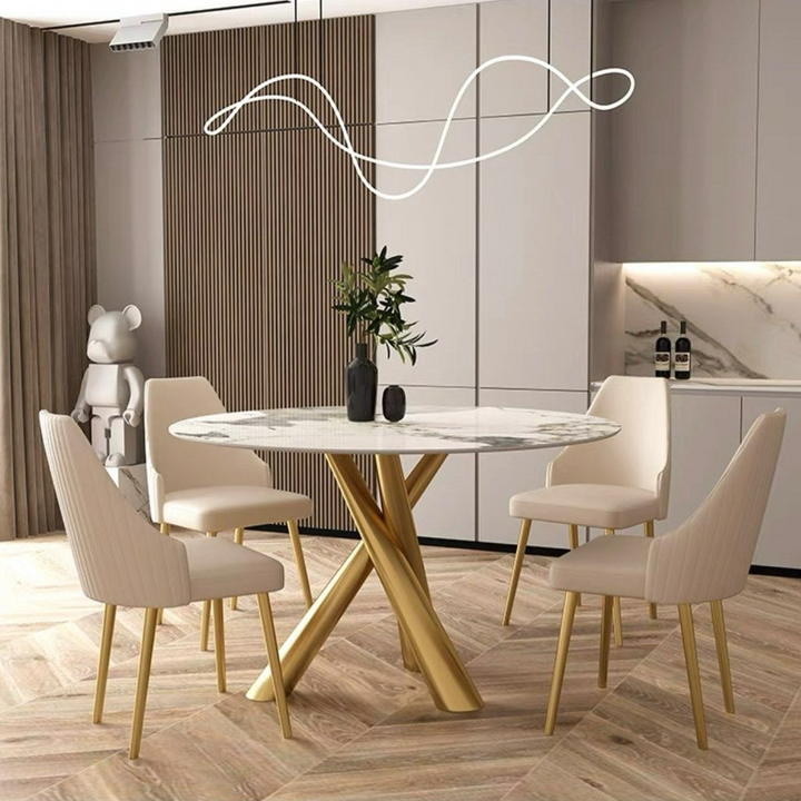 PETERSON Round Marble Dining Table With Lazy Susan