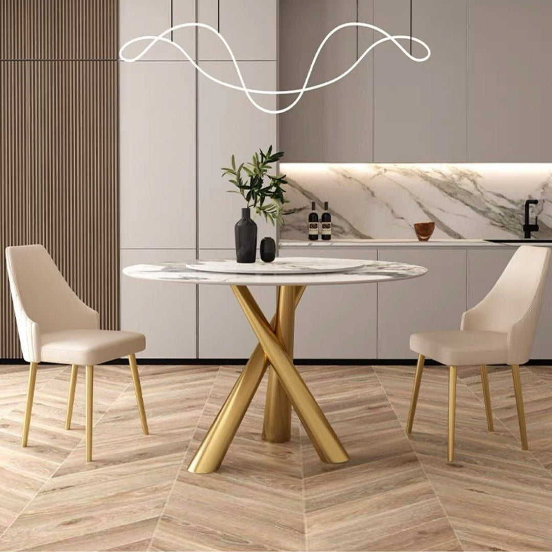 PETERSON Round Marble Dining Table With Lazy Susan