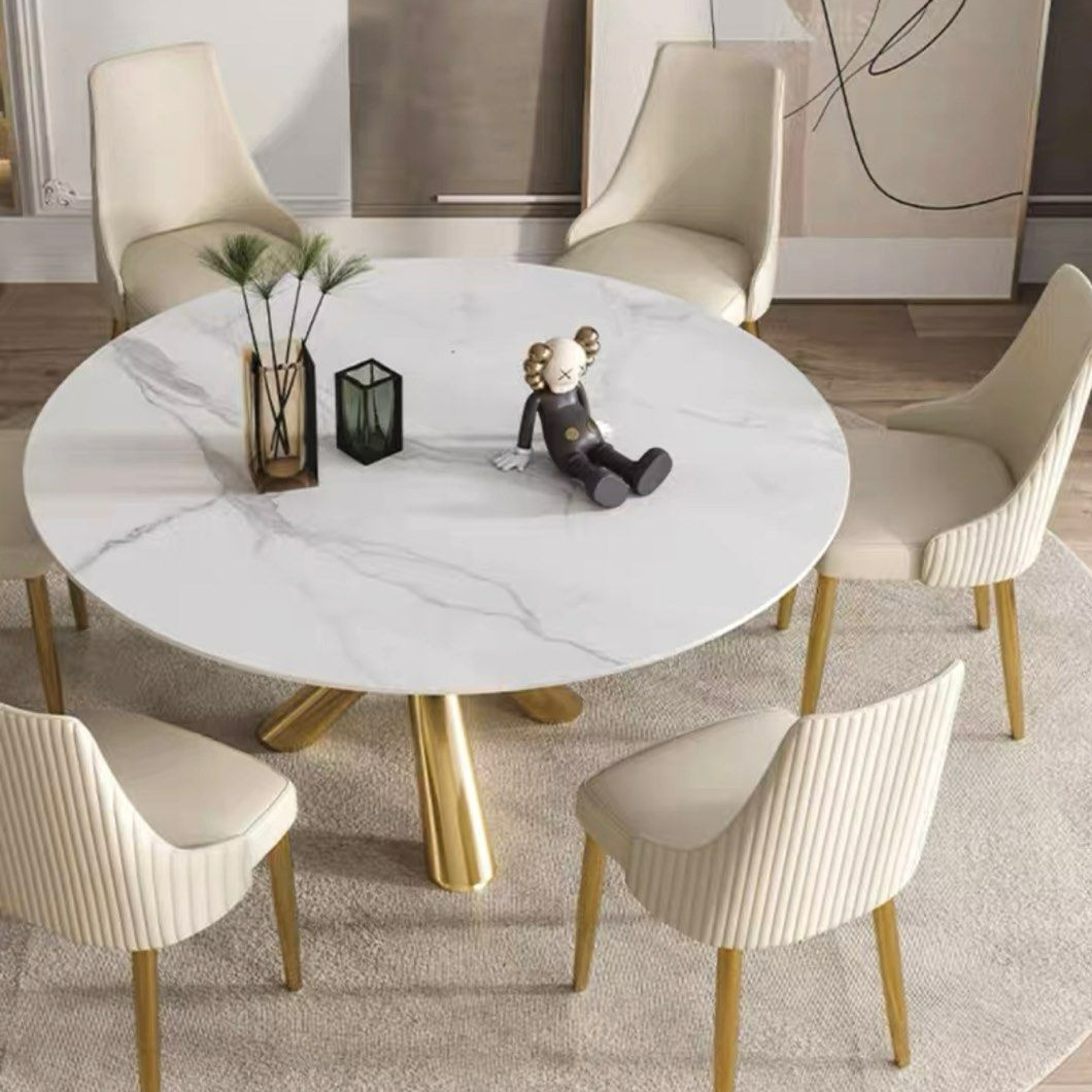 PETERSON Round Marble Dining Table With Lazy Susan