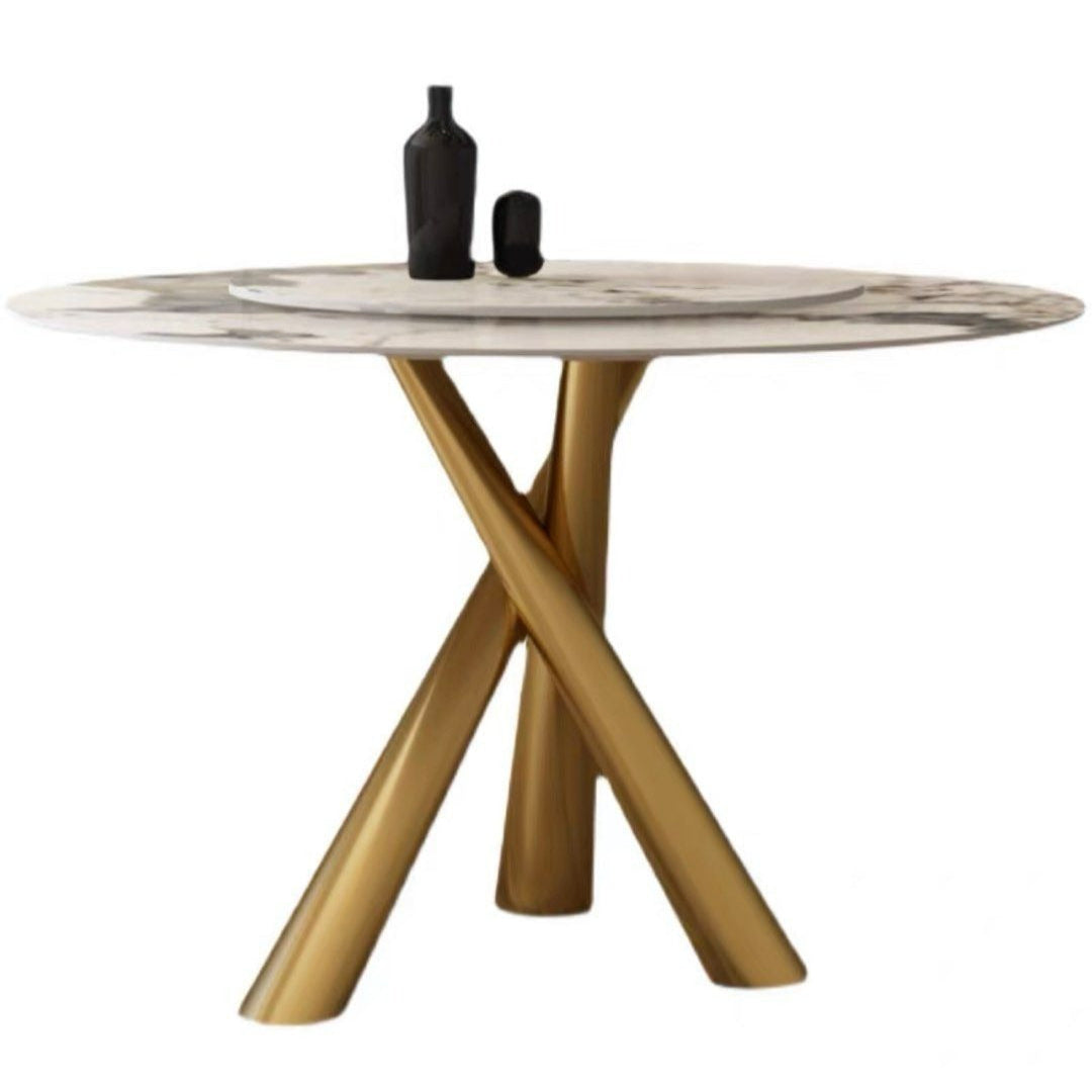 PETERSON Round Marble Dining Table With Lazy Susan