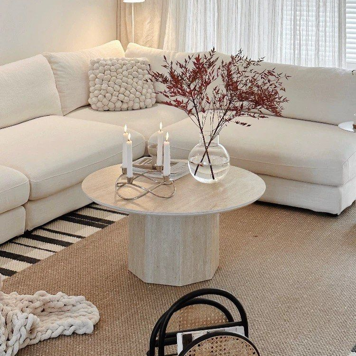 BONNER Modern Round Travertine Coffee Table