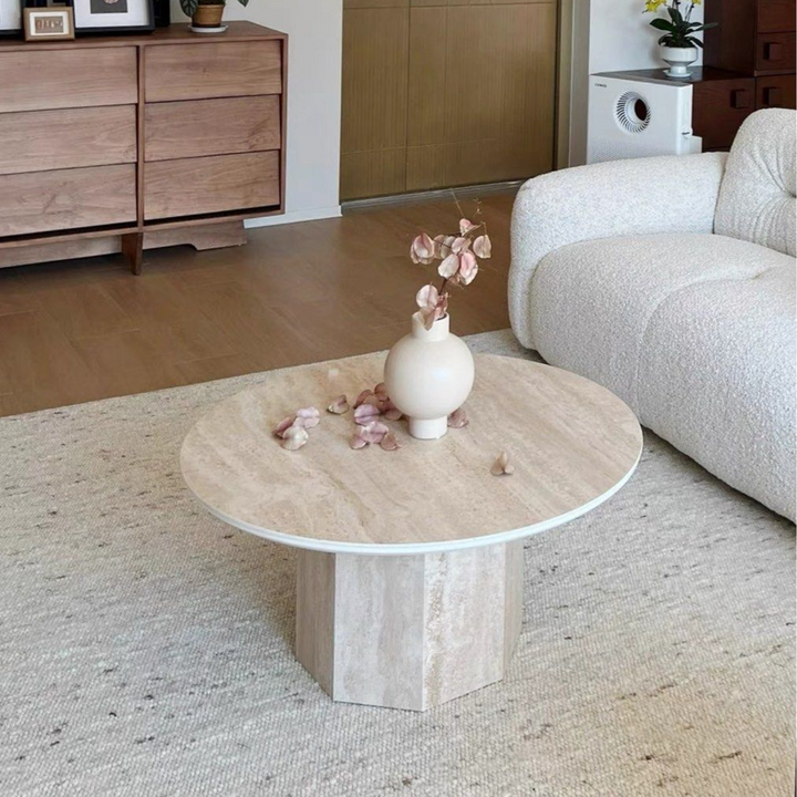 BONNER Modern Round Travertine Coffee Table