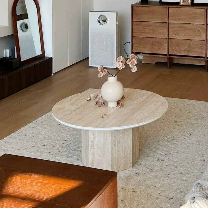 BONNER Modern Round Travertine Coffee Table