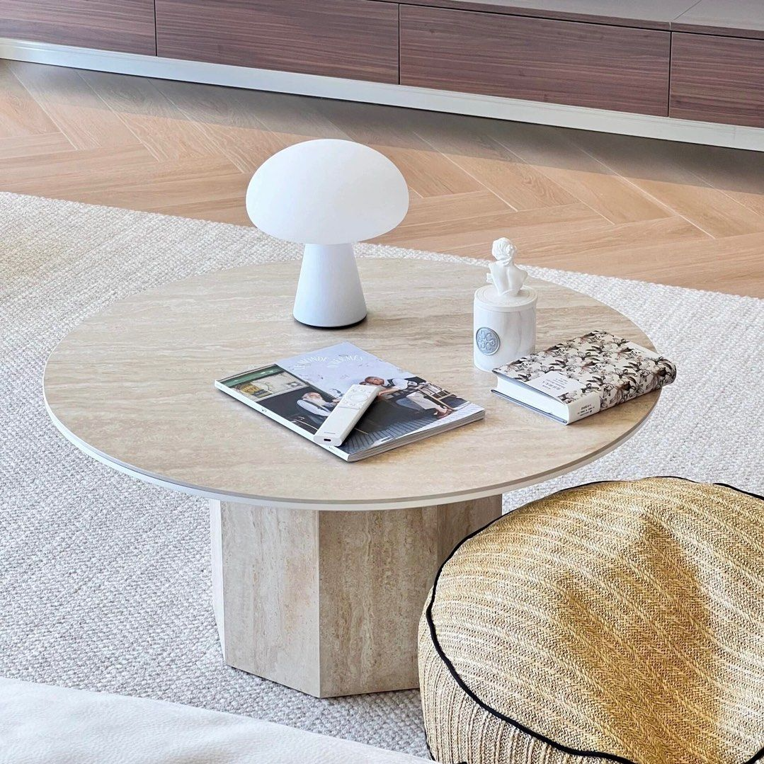 BONNER Modern Round Travertine Coffee Table