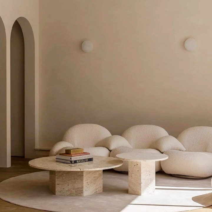 BONNER Modern Round Travertine Coffee Table