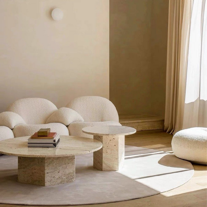 BONNER Modern Round Travertine Coffee Table