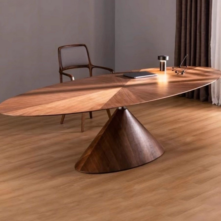 GERCI Modern Walnut Wood Oval Dining Table