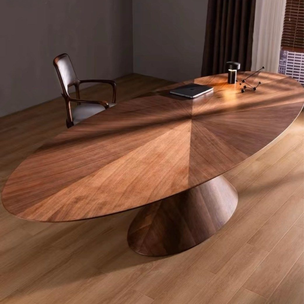 GERCI Modern Walnut Wood Oval Dining Table