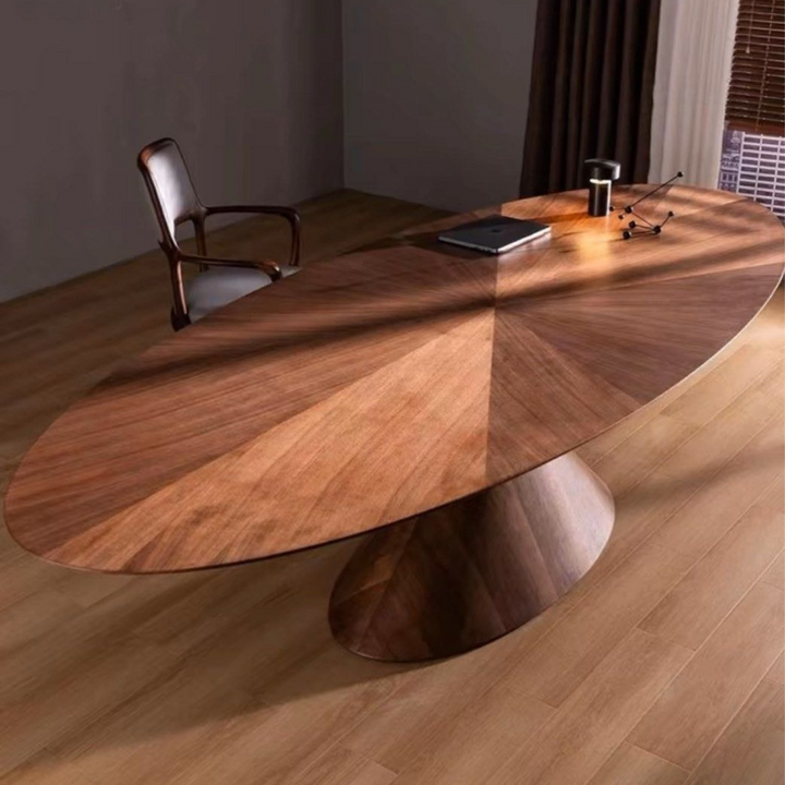 GERCI Modern Walnut Wood Oval Dining Table