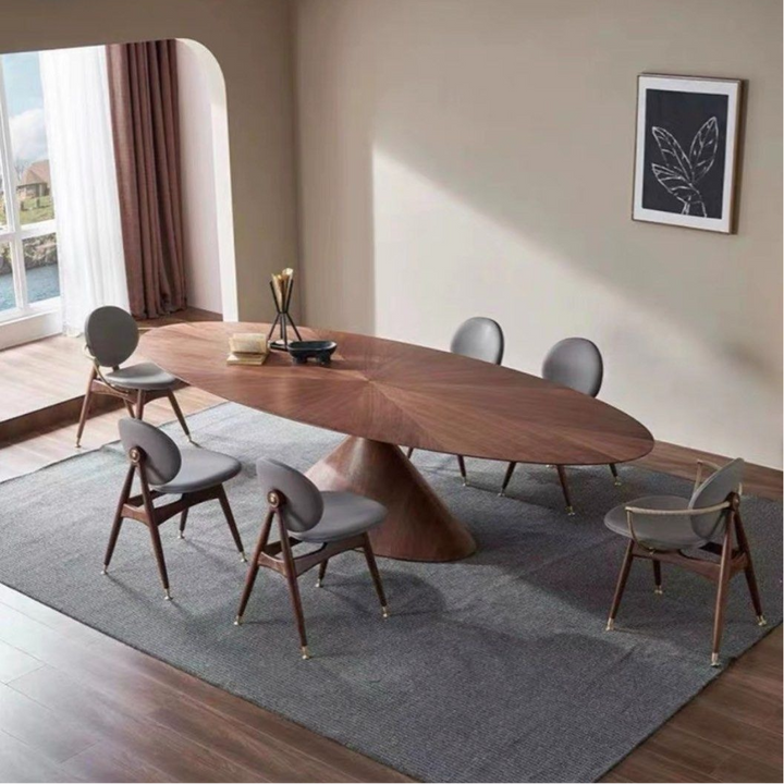 GERCI Modern Walnut Wood Oval Dining Table