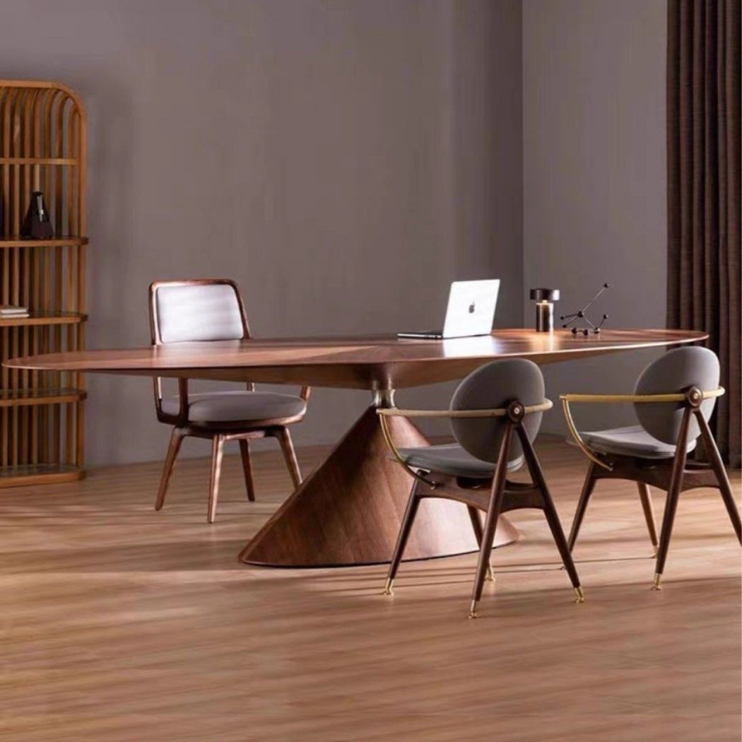 GERCI Modern Walnut Wood Oval Dining Table