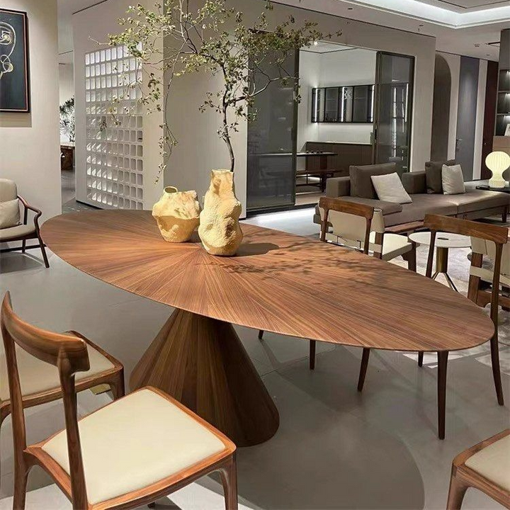 GERCI Modern Walnut Wood Oval Dining Table