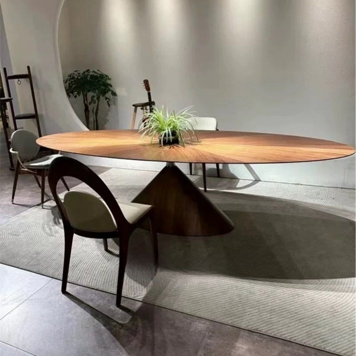GERCI Modern Walnut Wood Oval Dining Table